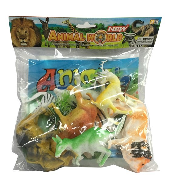 Imagen de Animales surtidos x8, con accesorios plantas y  base de nylon, en bolsa