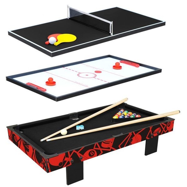 Imagen de Mesa de pool, con tejo y mini pong para mesa 3en1,con accesorios, de MDF, en caja