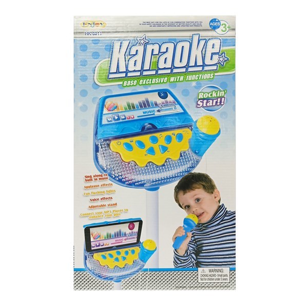 Imagen de Micrófono con pie, para karaoke, con luz, conexión M3, 3AA, en caja, 2 colores