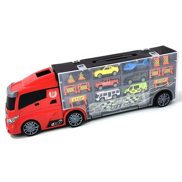 Imagen de Camión a fricción, con 6 autos y accesorios, en caja