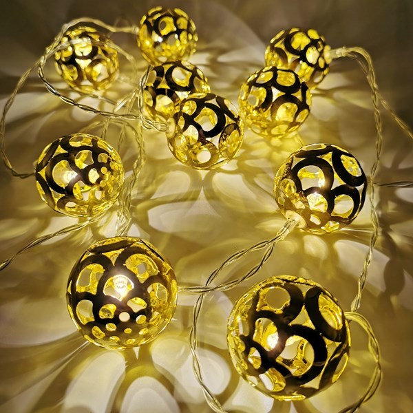 Imagen de Luces led x10, guía de 10 bolas doradas , a pila, 2AA, en bolsa