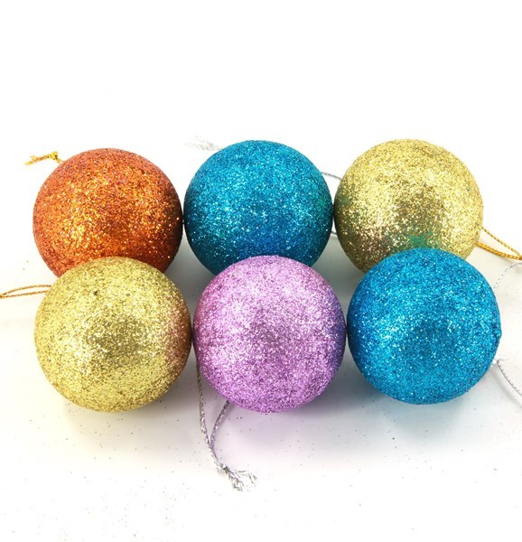 Imagen de Bolas navideñas x6, con brillantina, varios colores, en caja de mica