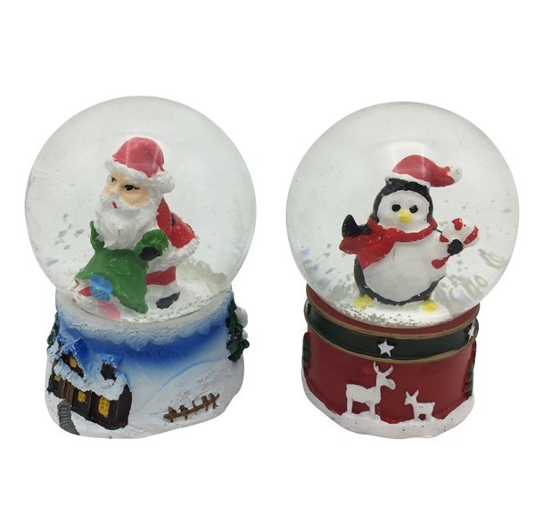 Imagen de Adorno navideño bola de vidrio con nieve, CAJA x12, varios diseños