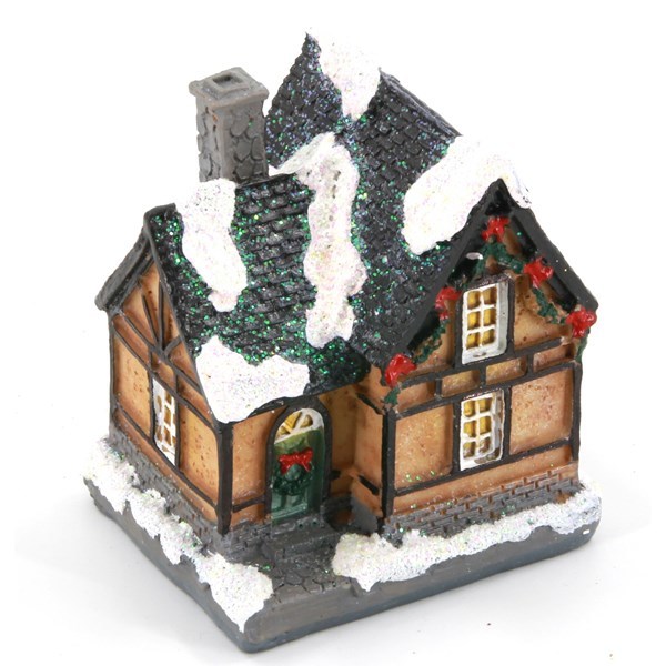 Imagen de Adorno navideño, casa de resina con luz, en caja