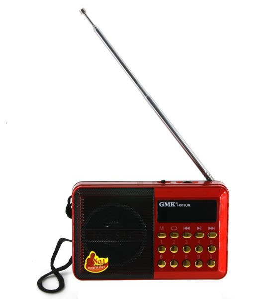 Imagen de Radio digital FM con batería recargable, conexión USB y tarjeta de memoria, en caja