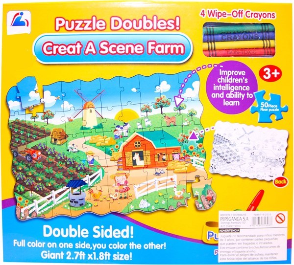 Imagen de Puzzle doble faz para pintar 50 piezas, con crayolas, en caja