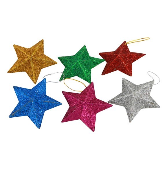 Imagen de Adorno navideño estrella x6, con brillantina de varios colores, en bolsa