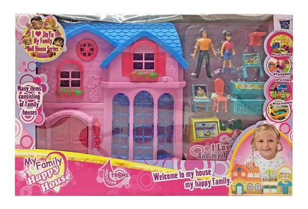 Imagen de Casa para muñecas, con muñecos y accesorios, con luz y sonido, 2AA, en caja