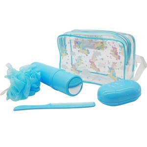 Imagen de Neceser de PVC con diseño, con esponja, estuche para cepillo de dientes con espejo, jabonera y peine, varios colores