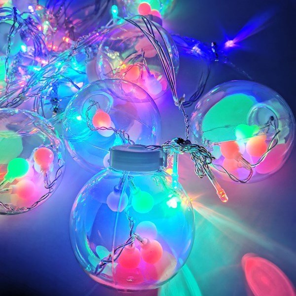 Imagen de Luces led x138, cascada de 12 bolas con luces intermitentes de colores en el interior y luces blancas en la guía, 220v, en caja