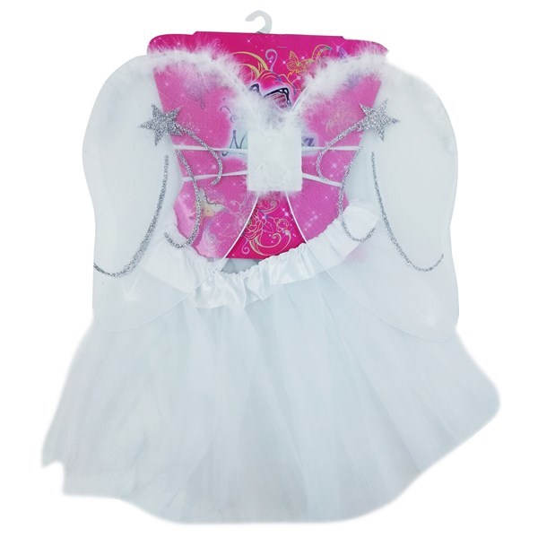 Imagen de Disfraz alas de angelito y pollera, color blanco, en bolsa