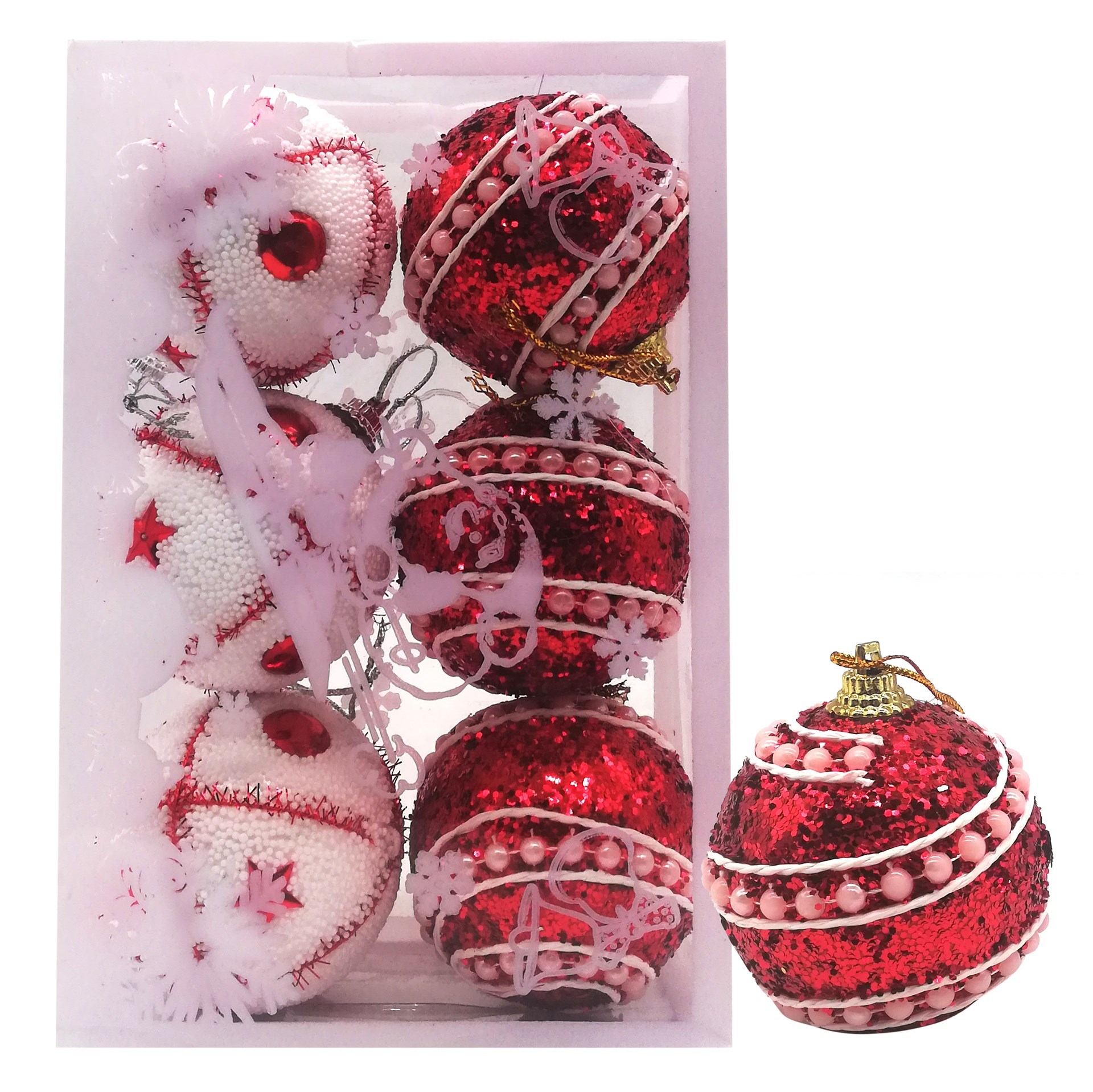 Pepeganga S.A.. Bolas navideñas x6 6cm, con diseño, en caja de mica