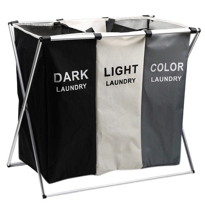 Pepeganga S.A.. Cesto de ropa plegable,3 canastos, bolsillos exteriores