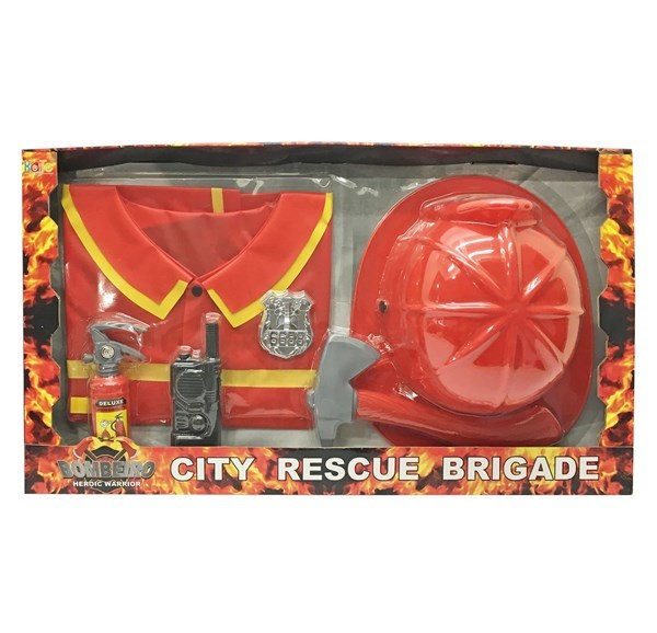 Imagen de Disfraz de bombero, casco, casaca y accesorios, en caja