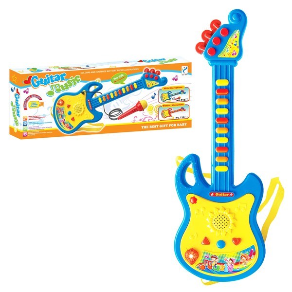Imagen de Guitarra de plástico, didáctica, con luz y sonido, 3AA, 2colores en caja