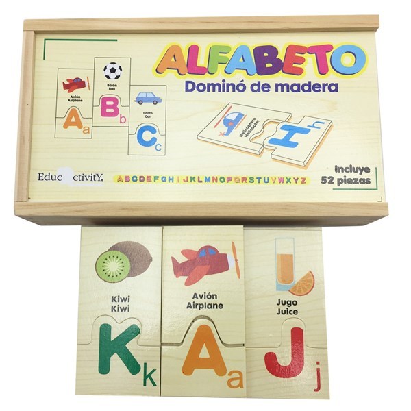 Imagen de Dominó, 52 piezas de madera alfabeto, en caja