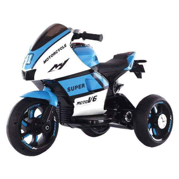 Imagen de Moto triciclo a batería, luz y puerto USB, CELESTE