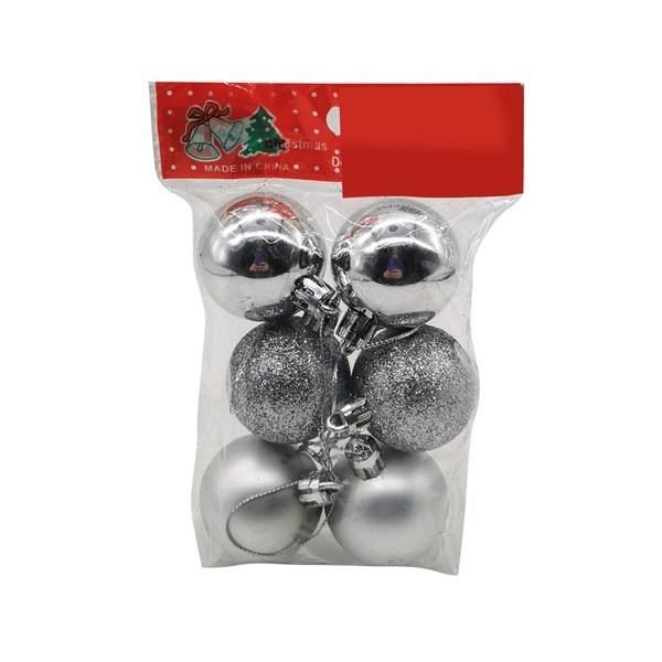 Imagen de Bolas navideñas x6 3cm, PLATEADA 3 texturas, en bolsa