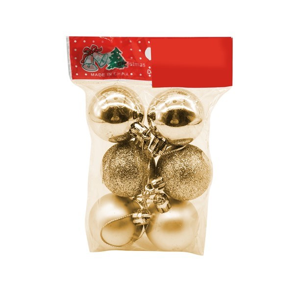 Imagen de Bolas navideñas x6 3cm, DORADAS, 3 texturas, en bolsa