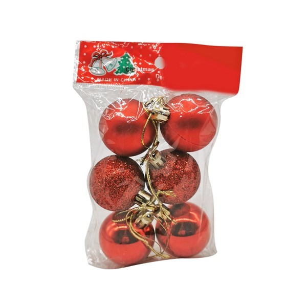 Imagen de Bolas navideñas x6 3cm, 3 texturas, en bolsa rojo
