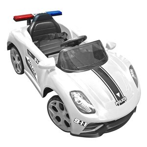 Imagen de Auto a batería de policía control remoto, BLANCO sirena, balanceo, con música luz y USB, en caja