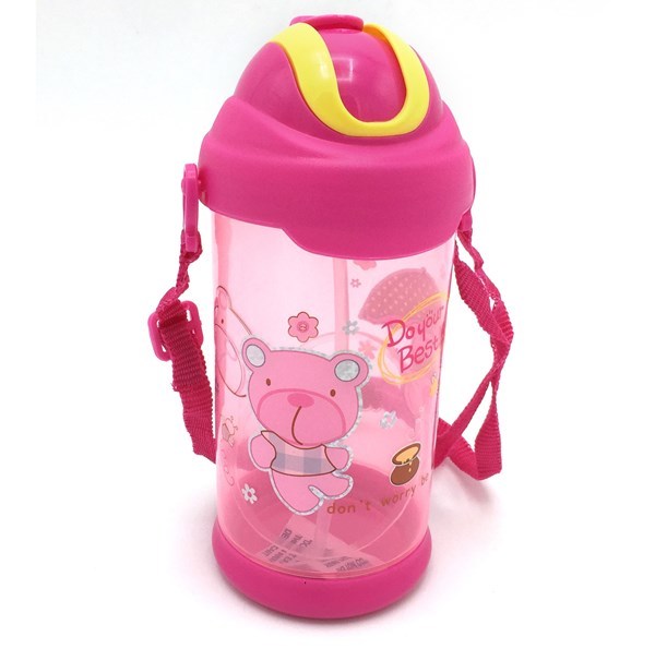Imagen de Botella de plástico, con sorbito retráctil, con correa, varios diseños infantiles