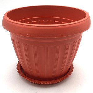 Imagen de Maceta de plástico redonda, 18cm, con plato