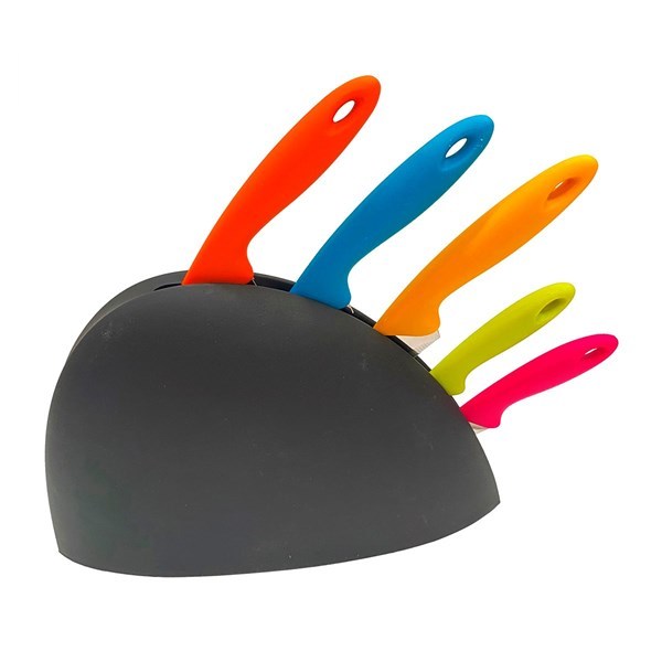 Imagen de Cuchillo x5 con base de plástico, cuchillo de pan, cuchillos de chef y de frutas, en caja