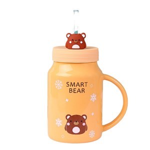 Imagen de Taza de cerámica infantil ANARANJADO con sorbito de vidrio, en caja, varios colores