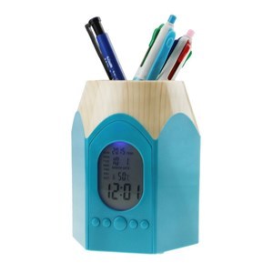 Imagen de Portalápices de plástico con reloj 3AAA, en caja, varios colores