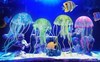 Imagen de Medusa decorativa para acuario, queda fluorescente con la luz, en caja