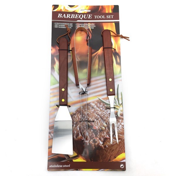 Imagen de Set para parrilla x3 mango largo de madera, en cartón