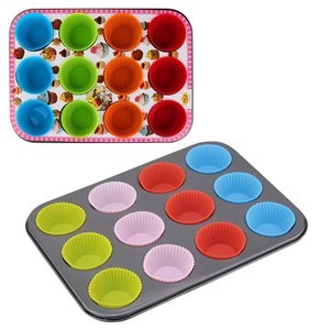 Imagen de Asadera con moldes de silicona para 12 cupcakes