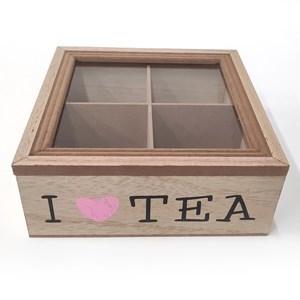 Imagen de Caja para té de madera y vidrio, 4 reparticiones, con diseño
