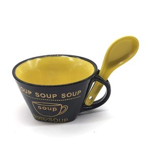 Imagen de Tazón sopero, cazuela con cuchara, de cerámica en caja, varios colores