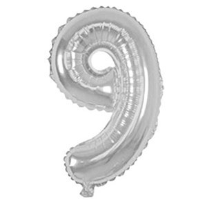 Imagen de Globo metalizado Filippo 32", N°9 plateado, en bolsa