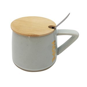 Imagen de Taza de cerámica con cuchara y tapa de madera, en caja varios diseños