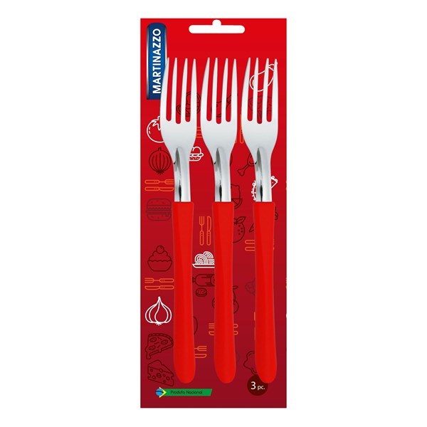 Imagen de Cubiertos tenedor de mesa x3 en blister, acero inoxidable ROJO, ELEGANCE MARTINAZZO