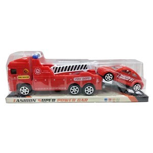Imagen de Camión de bomberos a fricción con grúa y auto, en burbuja