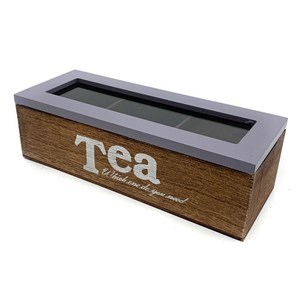 Imagen de Caja para té de madera y vidrio, 3 reparticiones, con diseño