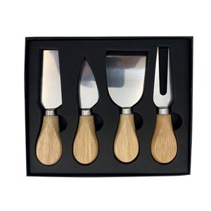Imagen de Cuchillo y utensilios para queso, de acero inoxidable y madera, en caja