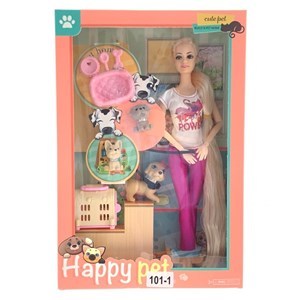 Imagen de Muñeca articulada con mascotas y accesorios, en caja