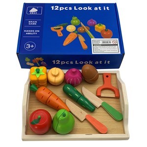 Imagen de Frutas y verduras imantadas para corte con accesorios de madera, en caja