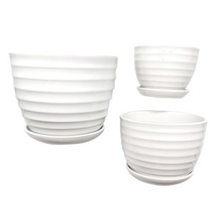 Imagen de Maceta de cerámica con plato x3 tamaños distintos, en caja