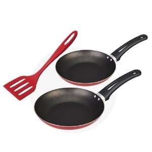 Imagen de Sartén antiadherente x2 con espátula 24cm ROJO, TROPICOS MARTINAZZO