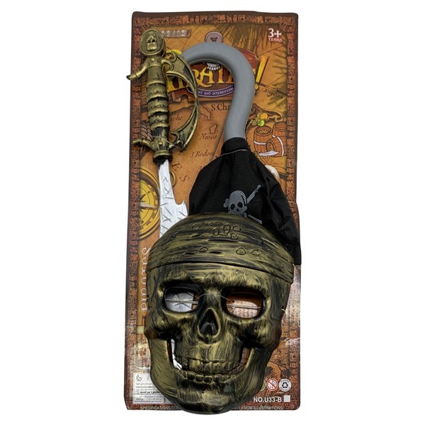 Imagen de Set de pirata espada máscara y garfio, en cartón