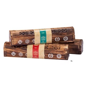 Imagen de Incienso palito x10 en caja soporte de madera CHAKRA&LUCKS, CAJAx14 7 fragancias