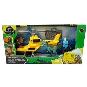 Imagen de Helicóptero con dinosaurio y muñeco, en caja