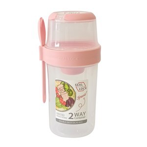 Imagen de Vianda recipiente de plástico para ensalada, con dispensador de aderezos y tenedor, en bolsa 2 colores