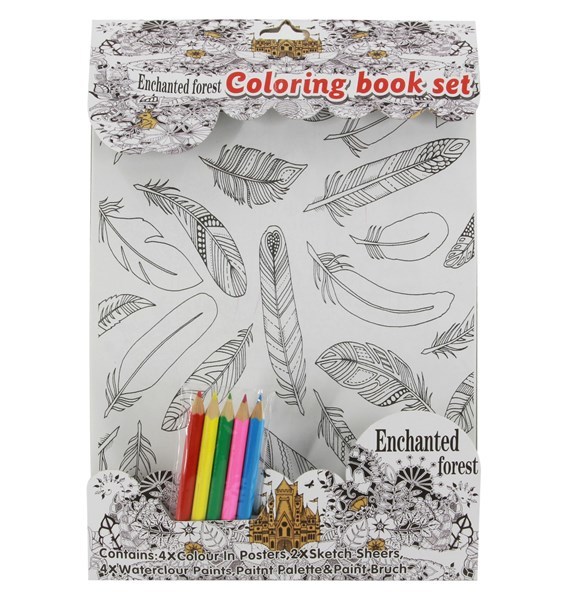 Imagen de Láminas para colorear x4, con 5 lápices de colores, en bolsa
